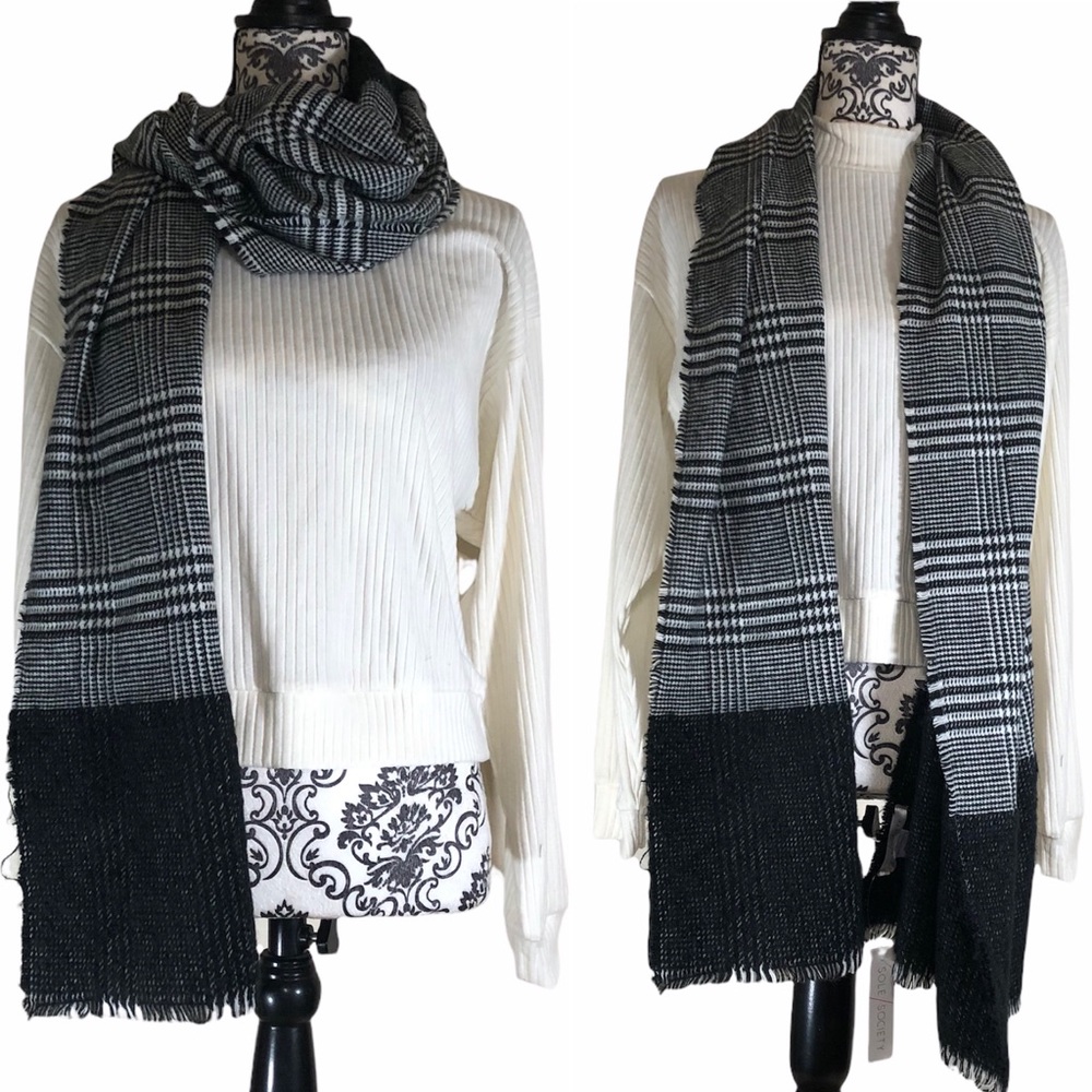 Sole Society Scarf Black White Houndstooth Plaid Fringe Wrap Alabama Roll Tide